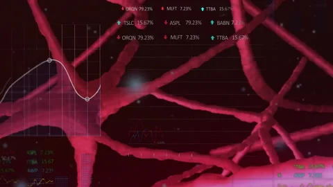 On start red 3D brain model rotating and zooming into neuron network for neural Stock Footage 312845263