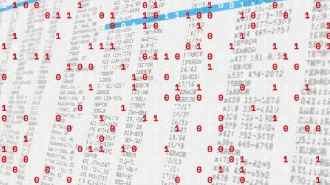 At start red binary digits drifting over code while blue bar scanning rows for Stock Footage 317183908