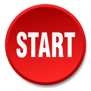 Start red round flat isolated push button Illustrazione stock