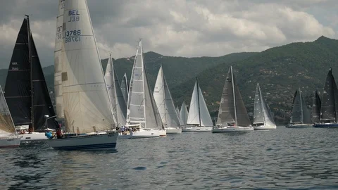 Start of a regatta with little wind. Stock Footage 121249018