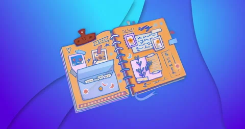 At start revealing open scrapbook on gradient backdrop showcasing envelope Stock Footage 315541770