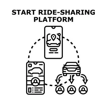 Start ride sharing platform connecting drivers and riders Stock Illustration