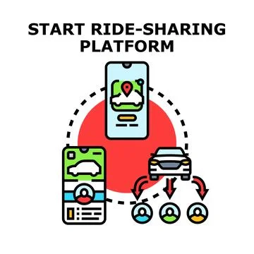 Start ride sharing platform connecting drivers and riders Stock Illustration