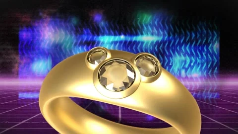 On start ring rotating and tilting while camera arcing, blue waves pulsing to Stock Footage 339448695