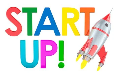 Start Up with rocket. 3D rendering Stock Illustration