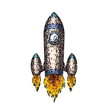 Start rocket sketch hand drawn vector Illustrazione stock