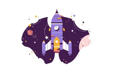Start up rocket vector. Rocket launch style. From earth into space. Business Stock Illustration