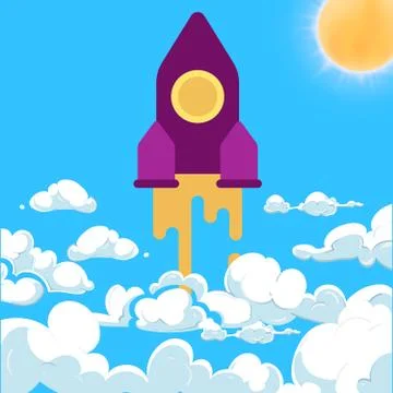 Start-up rocket white clouds cartoon vector Stock Illustration