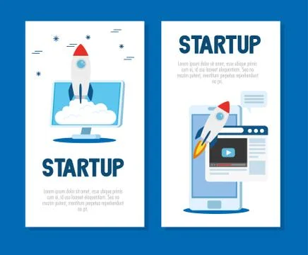 Start up rockets in computer and smartphone vector design イラスト素材