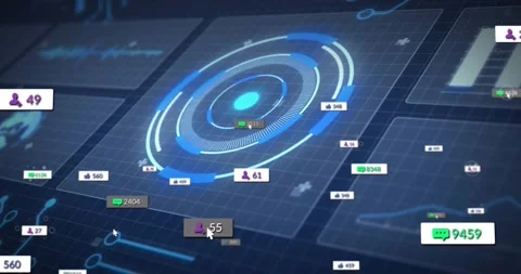 On start rotating holographic data rings, callouts and counts updating to Stock Footage 317206450