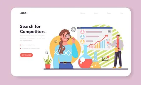 Start up running web banner or landing page. Competitor search and analysis. Stock Illustration