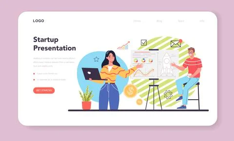 Start up running web banner or landing page. New business launching Stock Illustration