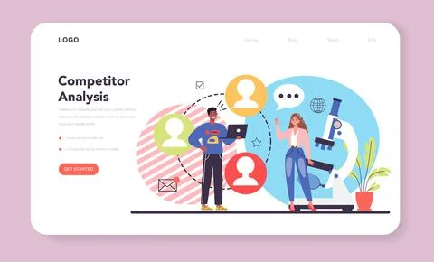 Start up running web banner or landing page. Competitor search and analysis. Stock Illustration