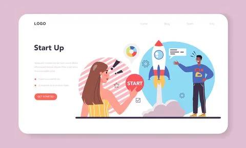 Start up running web banner or landing page. New business launching 스톡 일러스트