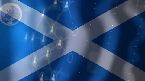 On start Saltire filling frame, globe appearing, device drifting, nodes Stock Footage 334810958