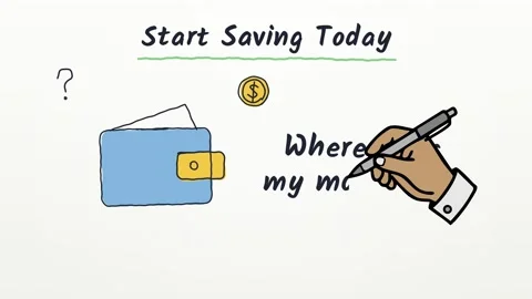 Start Saving Today hand drawn whiteboard story covering income budget and save Vidéo 348700361