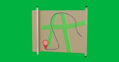 Start scroll unrolling on transparent backdrop revealing map dropping pins Stock Footage 317284384