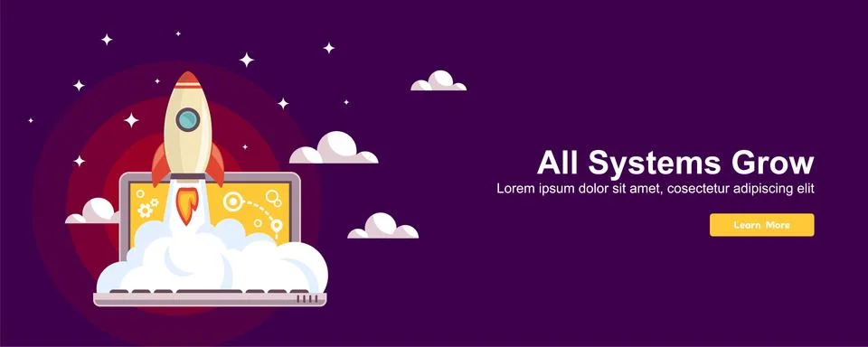 Start up Simple Rocket web design, Responsive web design flat vector, design  Stock Illustration