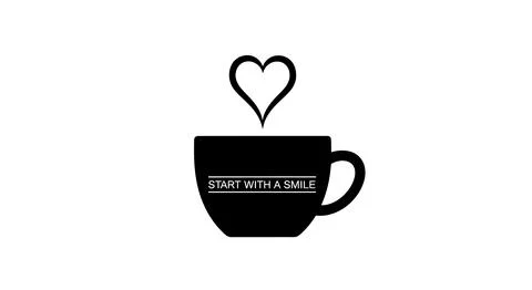 Start with a smile, minimalist design features a black coffee cup with a he.. Stock Illustration