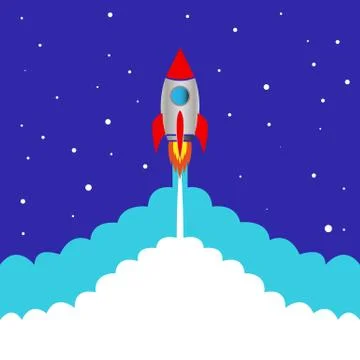 Start space rocket blue background Stock Illustration
