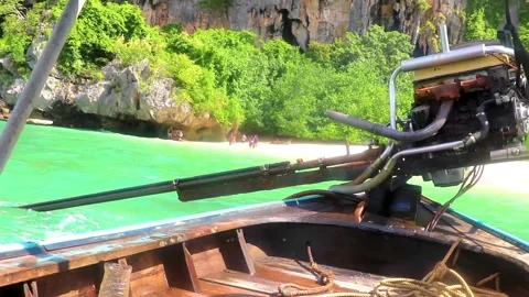 Start starting longtail long tail boat boats motor engine Thailand. Stock Footage 295458295