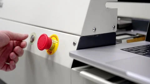 Start stop buttons. The man is pushing buttons. Industrial equipment setup. Stock Footage 296109194