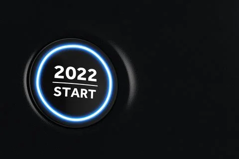 Start Stop Car Engine Button Year 2022 on a Modern Car Dashboard Interior. 3d Stock Illustration