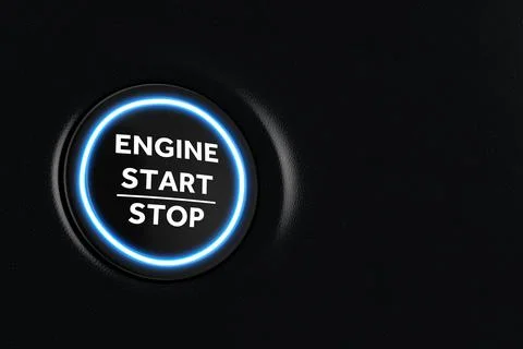 Start Stop Car Engine Button on a Modern Car Dashboard Interior. 3d Rendering Stock Illustration