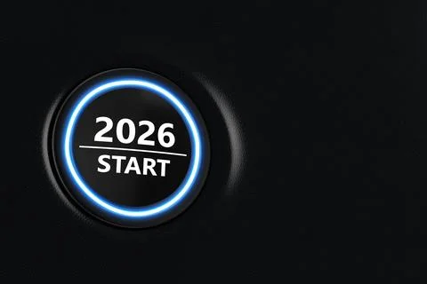 Start Stop Car Engine Button Year 2026 on a Modern Car Dashboard Interior. .. 스톡 일러스트