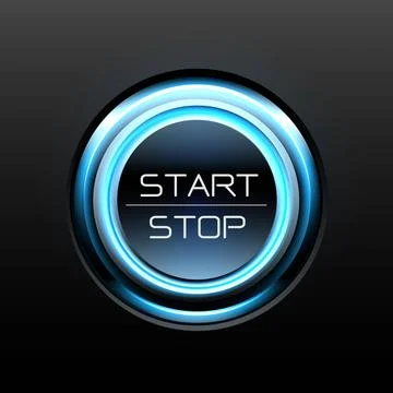 Start stop engine button blue light power on black design concept technolo... Stock Photos