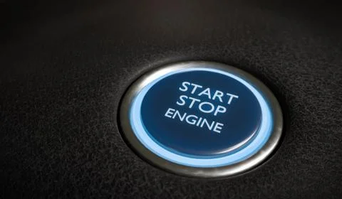 Start stop engine button in car interior. 3D rendered illustration. Stock Illustration
