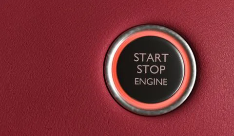 Start stop engine button in car interior. 3D rendered illustration. Stock Illustration