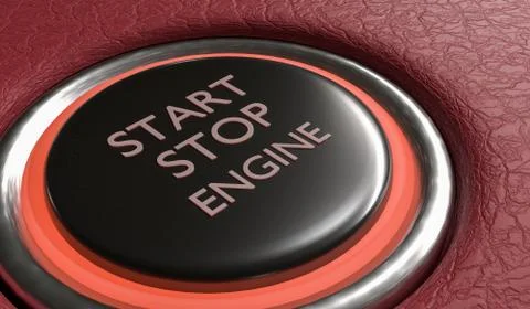 Start stop engine button in car interior. 3D rendered illustration. Stock Illustration