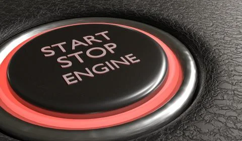 Start stop engine button in car interior. 3D rendered illustration. Stock Illustration