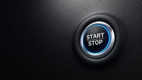 Start Stop push button, Start and stop modern car button with blue shine Stock Illustration