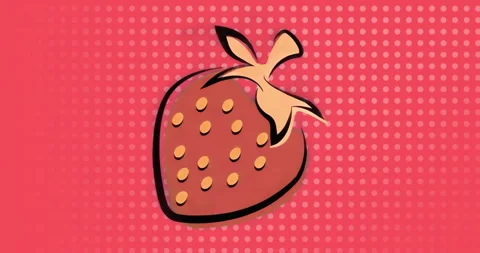 On start strawberry icon pulsing and tilting left as halftone dots emerging Stock Footage 315526919