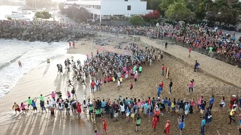 Start of the swimming phase of Triathlon Stock Footage 106852647