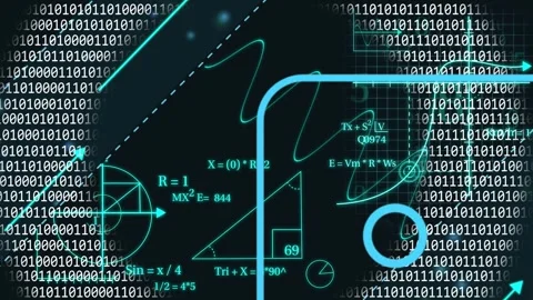 On start teal cluster sweeping binary ring, plotting curve, updating counter, Video stock 334351934