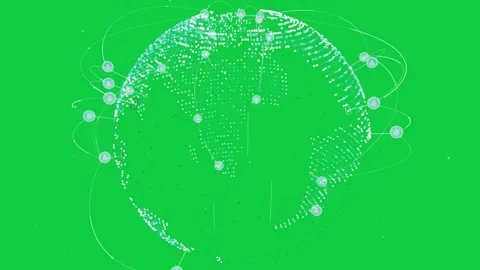 On start teal globe rotating, nodes pulsing and linking, mapping network on Stock Footage 337127234