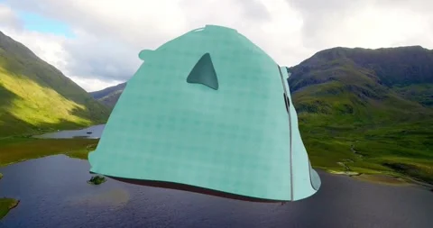 On start teal tent-like 3D model rotating clockwise, revealing panels and seams Stock Footage 330646955