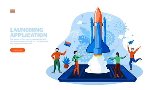 Start up team work concept. app, application launch vector illustration Stock Illustration