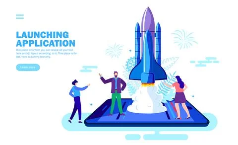 Start up team work concept. application launch Illustrazione stock