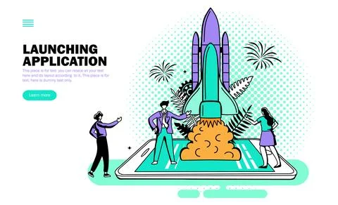 Start up team work concept. application launch Illustrazione stock