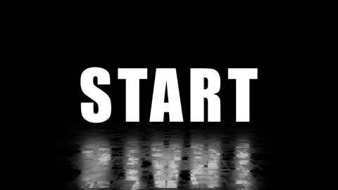 Start text with glitch effect animation and reflection on black, seamless loop Stock Footage 335573524