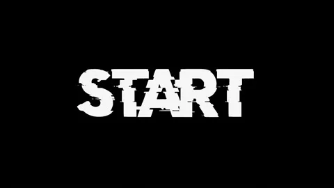 Start text with glitch screen effects on a black background. Video stock 150771309