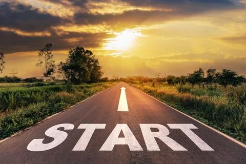 Start text on the highway road concept for planning and challenge or career.. Stock Photos