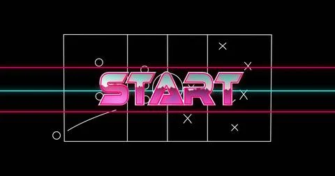 START text image over grid with neon lines and geometric shapes Stock Photos
