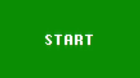 Start text pixel dynamic glitch animation video game effect Stock Footage 313076277
