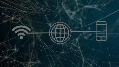 On start three network icons appearing while fiber strands sweeping left and Stock Footage 337579103