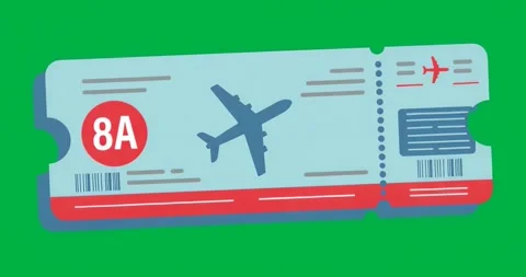 On start ticket rotating on transparent background to reveal seat 8A and Stock Footage 317213050